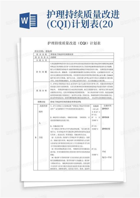 护理持续质量改进 cqi 计划表 20 Word模板下载 编号lzmyrdvb 熊猫办公