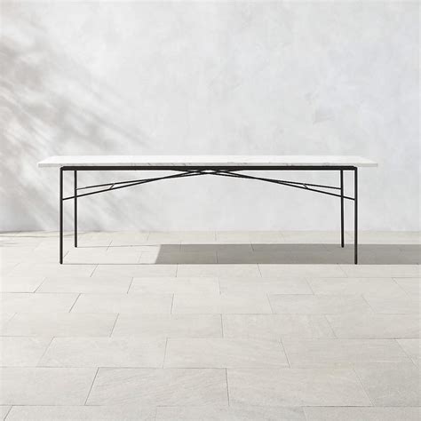 Pavilion Modern Black Metal Outdoor Dining Table With Marble Top Large