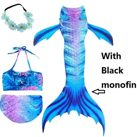 Swimming Mermaid Tail With Monofin Flipper Bikini Black Adult For