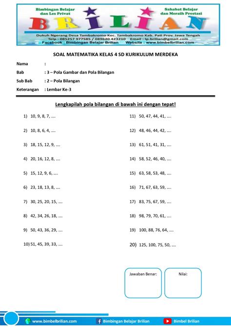 Kumpulan Soal Matematika Kelas 4 SD Bab Pola Gambar Dan Pola Bilangan