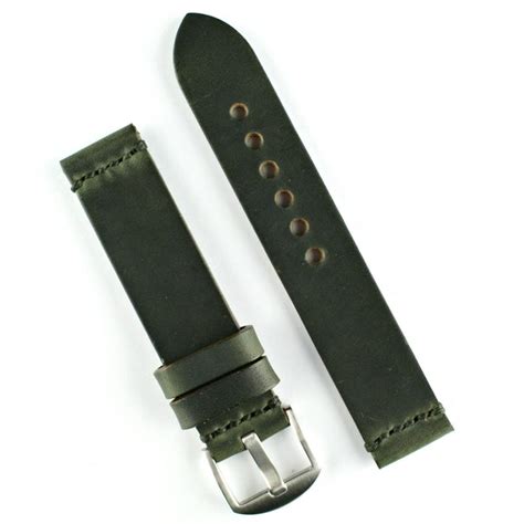 24mm Forest Green Horween Chromexcel Leather Watch Band Minimal Stitch