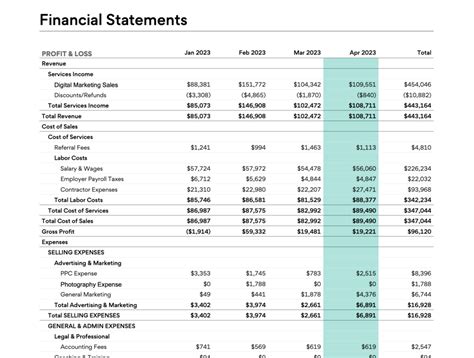 sample financial report services company