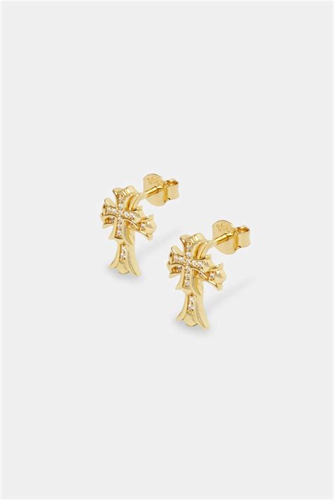 14mm Double Cross Stud Earrings Gold Womens Earrings Shop Stud