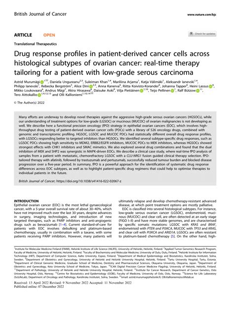 Pdf Drug Response Profiles In Patient Derived Cancer Cells Across