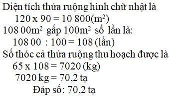 Một thửa ruộng hình chữ nhật có chiều dài 120m Cách tính diện tích và