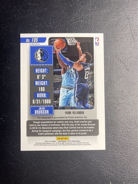 2018 19 Panini Contenders Optic Jalen Brunson RC Auto Blue Prizm 49