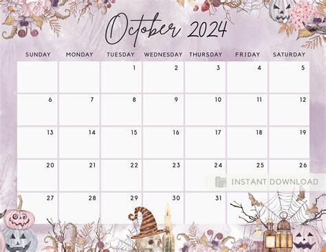 October 2024 Calendar, Spooky Floral Halloween Sweet Pumpkins Printabl ...