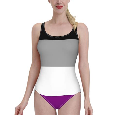 Asexual Pride Flag One Piece Swimsuit One Shoulder Ruffle Swimsuit Sexy