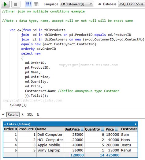 C Linq Joins With Sql