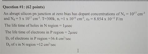 Solved Question Points An Abrupt Silicon Pn Chegg