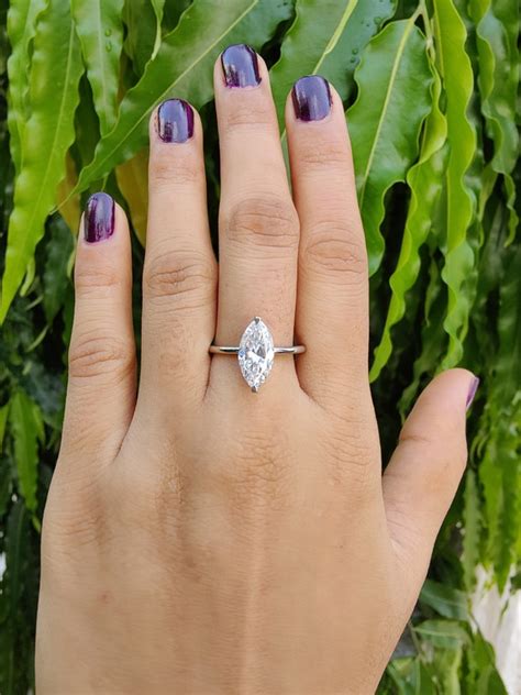 Marquise Cut Moissanite Engagement Ring 14k White Gold Etsy Uk