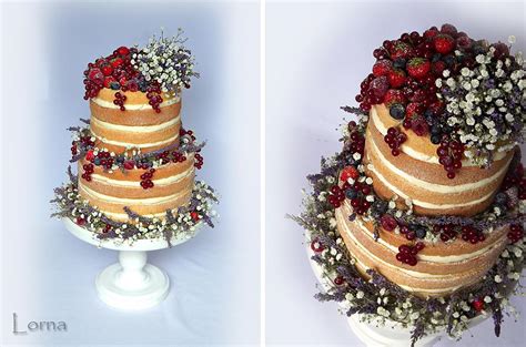 Naked Wedding Cake With Lavender Cake By Lorna Cakesdecor