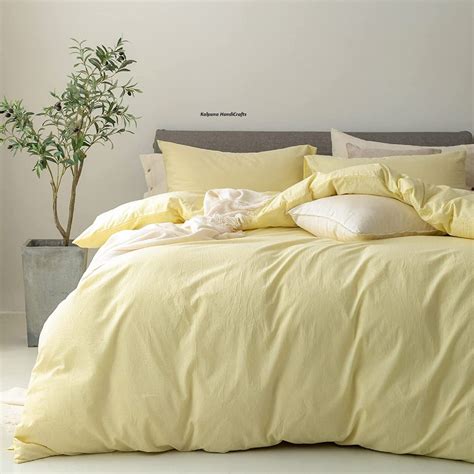 Yellow Pastel Bedding Set Custard Yellow Duvet Cover Queen Etsy