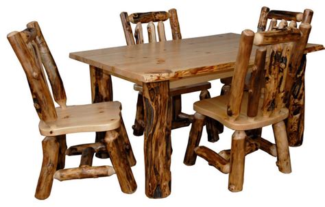 Rustic Aspen Log Kitchen Table Set With 4 Dining Chairs - Rustic ...