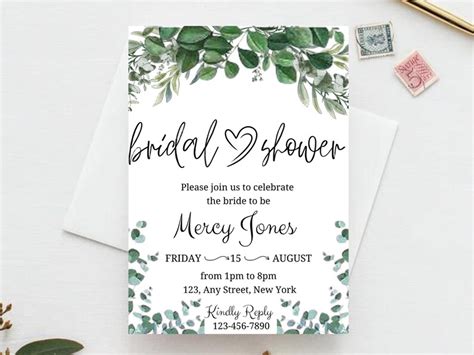 Eucalyptus Bridal Shower Invitation Templategreenery Bridal Shower Invitation Printable Bridal