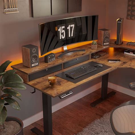 Triple Motor L Shaped Standing Desk With Three Drawers 63 Inches