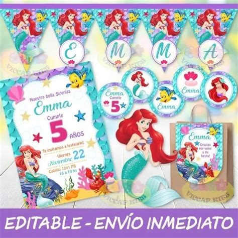 Kit Imprimible La Sirenita Ariel Princesa Editable Cuotas Sin