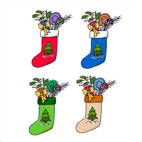 Premium Vector Set Of Christmas Socks With Ts Hand Drawn Doodle