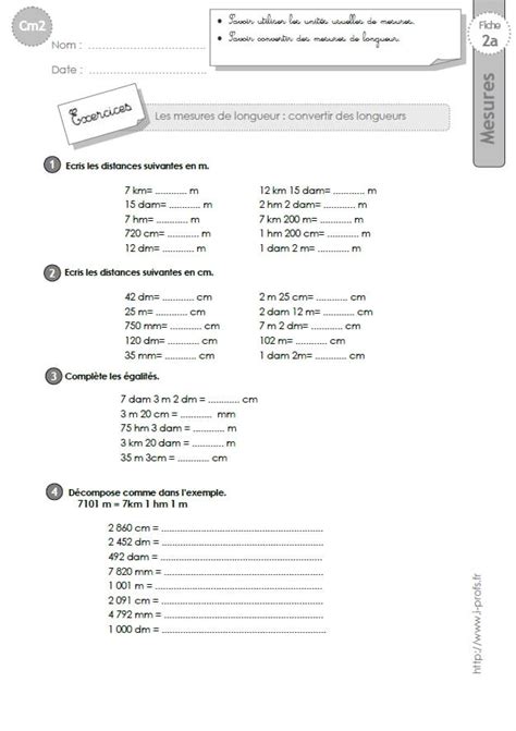 Cm Exercices Les Conversions De Longueurs Tableau De Conversion