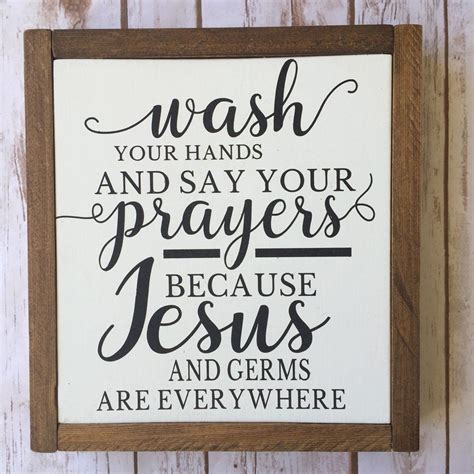 Wash Your Hands Say Your Prayers Custom 10x10 Wood Sign Wood Signs