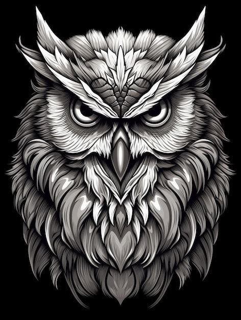 Premium AI Image A Black And White Drawing Of An Owl With A Big Eyes