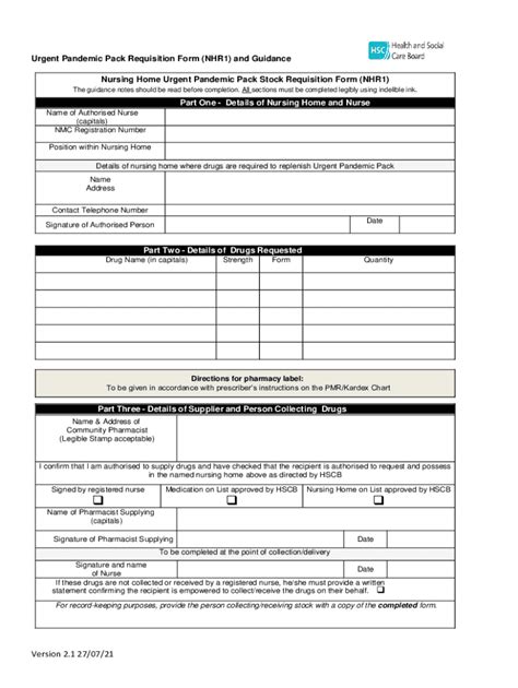 Fillable Online Hscbusiness Hscni Urgent Pandemic Pack Requisition Form