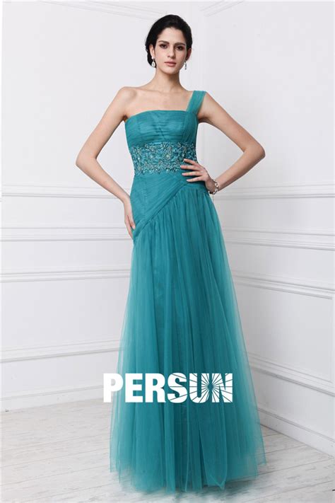 Romantique robe vert sapin témoin mariage longue asymétrique en tulle