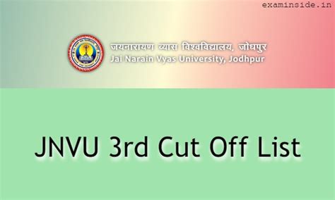 Jnvu Rd Merit List Jnvuiums In Third Cut Off