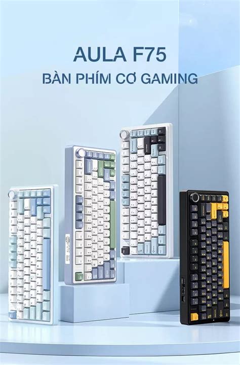 Bàn Phím Cơ Không Dây Aula F75 Black Gold Gaming Grey Wood V3 Chính