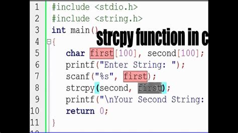 C String Library And String Functions Strcpy Strcpy Function In C Youtube