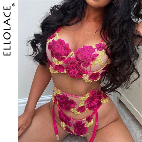 Ellolace Lingerie Florale Sous V Tements Sexy Broderie Ensembles