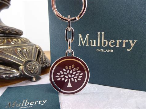 Mulberry Tree Round Keyring In Burgundy Enamel With Shiny Silver