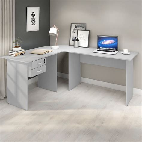 Mesa para Escritório em L 180x150cm 2 Gavetas Chave Web15