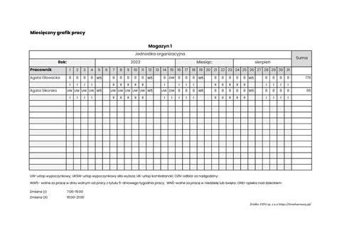 Grafik pracy wzór do pobrania Time Harmony