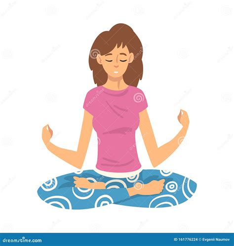 Woman Safe The Balance With Meditation Relaxation Cartoon Vector Illustration Stock Vector