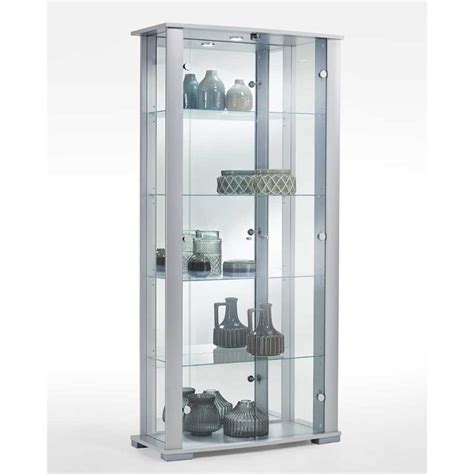 Abschlie Bare Glasvitrine In Schwarz Hochglanz Mit Spiegel R Ckwand