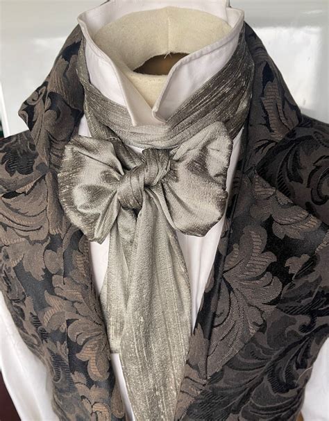 Pure Silver Long Regency Brummel Victorian Ascot Tie Cravat Xl 77inch