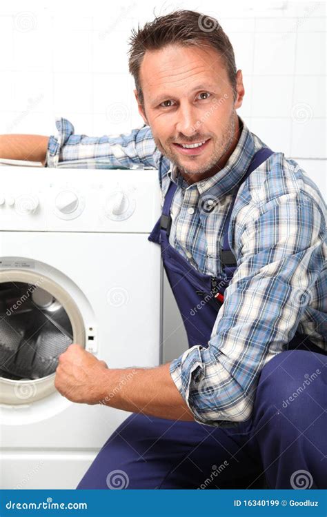 Portrait Of Handsome Plumber Stock Image Image Of Overalls Order