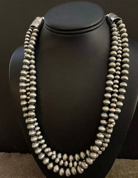 Sterling Silver Navajo Pearls Multi Strand Bead Necklace Etsy Uk