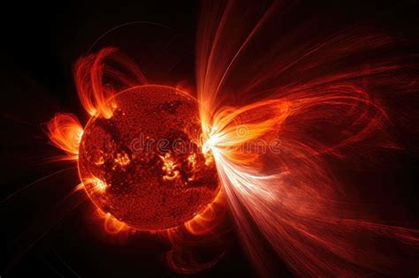 Explosions In The Sun With Solar Flares And Prominences Visible Stock