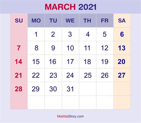 Transparent March 2021 Calendar Png - art-scalawag