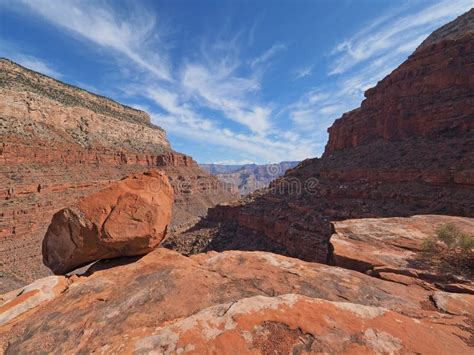 Large Boulder On Cliff Edge On The Hermit Trail In The Grand Canyon