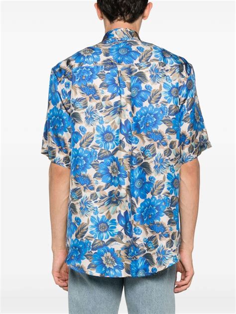 Moschino Floral Print Silk Shirt Blue Farfetch