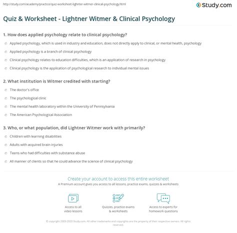 Quiz & Worksheet - Lightner Witmer & Clinical Psychology | Study.com