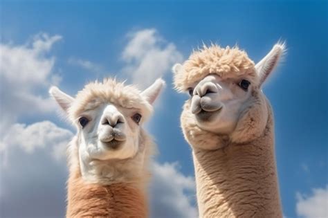 Premium Ai Image Two Llamas Standing Next To Each Other On A Field