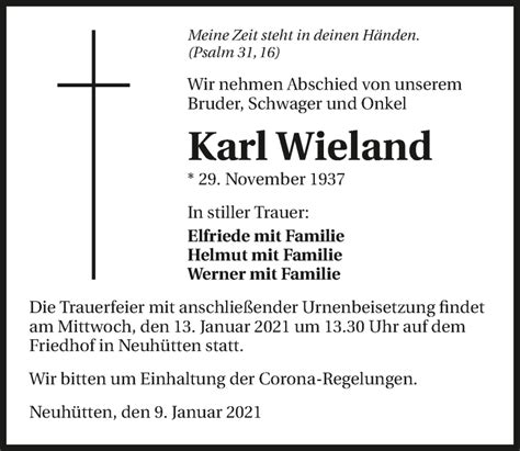 Traueranzeigen Von Karl Wieland Trauerundgedenken De