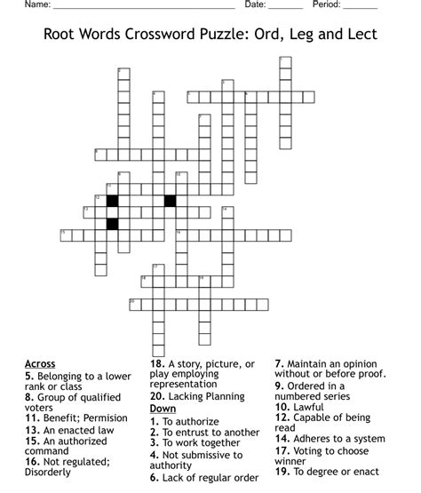 Root Words Crossword Puzzle Ord Leg And Lect Wordmint