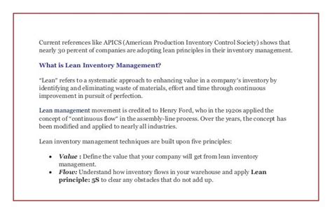 Lean Inventory Management Using Lean Initiatives To Manage Inventory