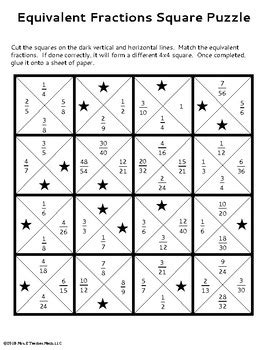 Equivalent Fractions Square Puzzle By Mrs E Teaches Math TPT