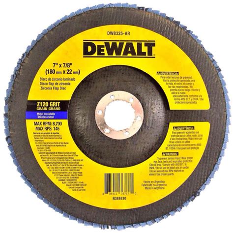 DISCO DE ZIRCONIO 7 PULG X 7 8 PULG GRANO 120 FLAP DISC MARCA DEWALT